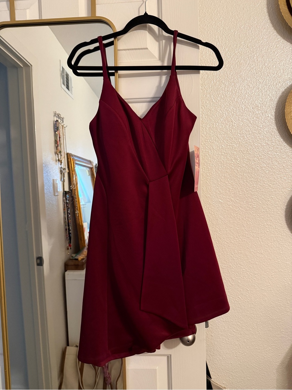 Emerald Sundae Burgundy Mini Dress with Draped Front